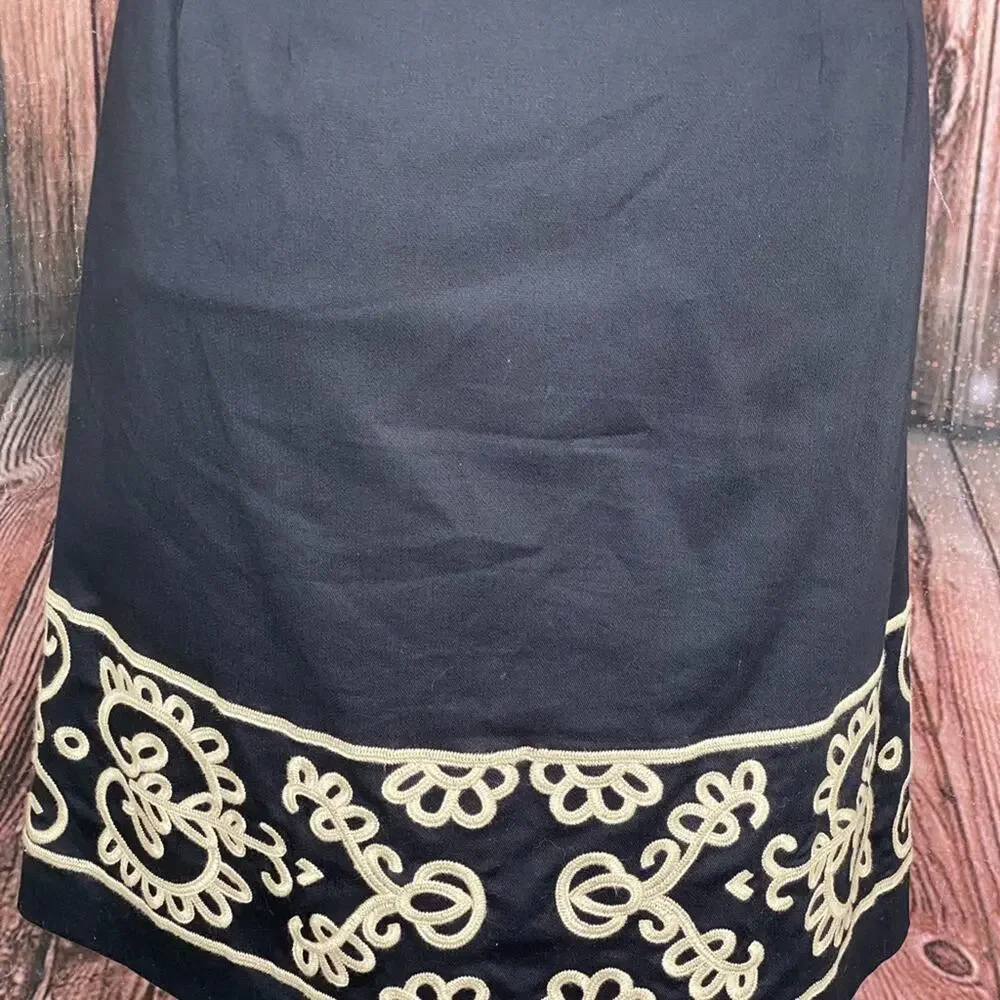 Loft Dark Navy Skirt with tan Embroidery detail 4